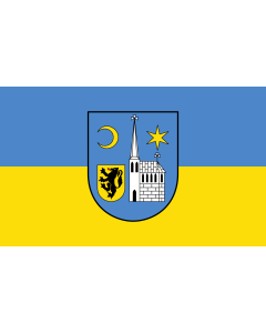 Bandiera: Jüchen | Der Gemeinde ist mit Urkunde des Regierungspräsidenten in Düsseldorf vom 21. Juli 1978 das Recht zur Führung einer Flagge verliehen worden | bandiera paesaggio | 2,16&nbsp;m² | 120&nbsp;×&nbsp;180&nbsp;cm 