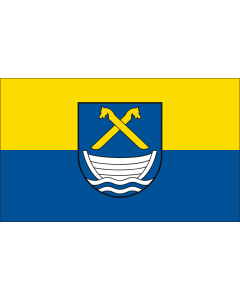 Bandiera: Kalkhorst | German municipality of Kalkhorst | Commune allemande de Kalkhorst | Gemeinde Kalkhorst  Die Flagge der Gemeinde ist gleichmäßig längsgestreift von Gelb und Blau; in der Mitte der Flaggentuchsliegt | bandiera paesaggio | 2,16&nbsp;m² 