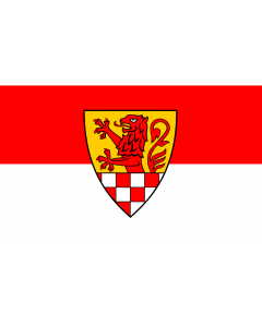 Flag: Kreis Unna | Beschreibung der Flagge  Der Kreis führt eine Flagge mit den Grundfarben rot-weiß und dem Kreiswappen |  landscape flag | 1.35m² | 14.5sqft | 90x150cm | 3x5ft 