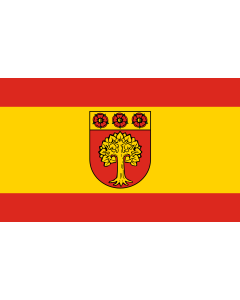 Flagge: XL Beschreibung der Flagge  Die Flagge ist von Rot zu Gelb zu Rot im Verhältnis 1  3  1 längsgestreift mit dem Wappenschild der Stadt in der Mitte  |  Querformat Fahne | 2.16m² | 120x180cm 