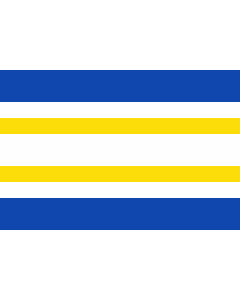 Bandera: Rectangular de proporciones 2 3, formada por siete franjas horizontales en proporciones 1/5, 1/10, 1/10, 1/5, 1/10, 1/10 y 1/5, siendo la superior a la inferior azul |  bandera paisaje | 2.16m² | 120x180cm 