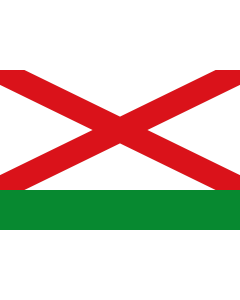 Bandera de  Rectangular de proporciones 2 3, formada por dos franjas horizontales en proporciones 3/4 y 1/4, siendo blanca con aspa roja completa la superior y verde la inferior |  bandera horizontal | 2.16m² | 120x180cm 