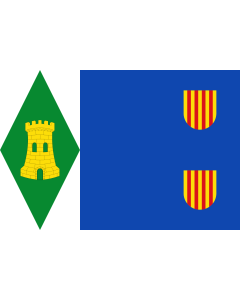 Bandera de Torrijo del Campo Paño azul de proporciones 2 3, con dos escudetes del Señal Real de Aragón | bandera horizontal | 2.16m² | 120x180cm