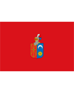 Bandera de  Municipio de Villava  Navarra - España proporciones 2/3 color rojo con el escudo de Villava en el centro en sus esmaltes |  bandera horizontal | 2.16m² | 120x180cm 