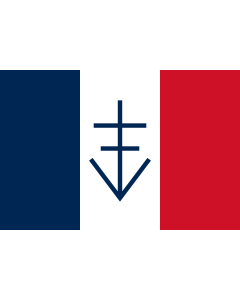 Flag: Free Republic of Vercors  June-July 1944  - the design depicted the French Republic tricolour featuring an emblem consisting of the cross of Lorraine surmonted by the letter  V |  landscape flag | 0.06m² | 0.65sqft | 20x30cm | 8x12in 