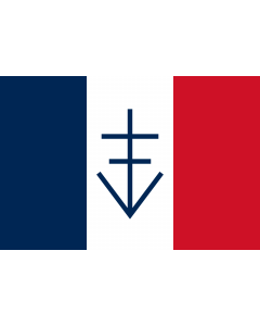 Flag: Free Republic of Vercors  June-July 1944  - the design depicted the French Republic tricolour featuring an emblem consisting of the cross of Lorraine surmonted by the letter  V |  landscape flag | 2.16m² | 23sqft | 120x180cm | 4x6ft 