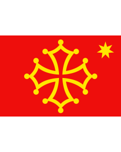 Flagge: Large New Flag of Occitania  with star | Contemporary version of the flag as used by city halls and particulars all over Occitania  |  Querformat Fahne | 1.35m² | 90x150cm 