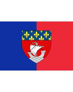 Flag: Paris with shield | Vectorized image of the FOTW site flag of Paris |  landscape flag | 1.35m² | 14.5sqft | 90x150cm | 3x5ft 