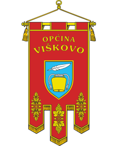 Bandera de  Svečana zastava Viškova | The ceremonial flag of the Municipality of Viškovo | Die zeremonielle Flagge der Gemeinde Viškovo | Da ceremonia del Comune di San Matteo di Liburnia | Svečana zastava općine Viškova | Svečana zastava občine Viškova |