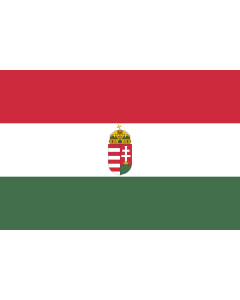 Bandera de  Hungary with arms | National flag of Hungary with arms ► | Maloficiala nacia flago de Hungario kun blazono | Magyarország címeres polgári zászlója  magyar zászló  ► |  bandera horizontal | 2.16m² | 120x180cm 