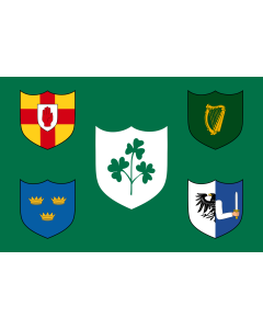 Flag: IRFU 1925 comprised of the traditional four provinces of Ireland shields and other older elements |  landscape flag | 2.16m² | 23sqft | 120x180cm | 4x6ft 