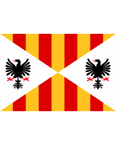 Flag: Imaginary flag of the Kingdom of Sicily  combining the 14th-century royal coat of arms with an early modern naval jack format |  landscape flag | 2.16m² | 23sqft | 120x180cm | 4x6ft 