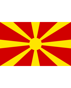 Flag: The initial design of the Macedonian flag as seen during Miroslav Grčev s exhibition |  landscape flag | 1.35m² | 14.5sqft | 90x150cm | 3x5ft 
