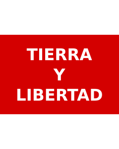 Flag: Partido Liberal Mexicano | Roja con el lema  Tierra y Libertad  en letras blancas usada por los guerrilleros del Partido Liberal Mexicano durante la Revolución Mexicana |  landscape flag | 0.06m² | 0.65sqft | 20x30cm | 8x12in 