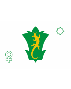 Bandera de  Polevskoy | Polevskoy  Sverdlovsk oblast  town flag  from left to right  the Venus symbol  ♀ | Полевской  Свердловская область |  bandera horizontal | 2.16m² | 120x180cm 