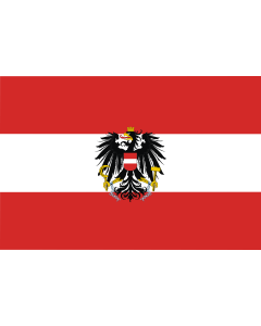 Flag: State flag of Austria; Version with a more simple heraldic version of the coat of arms |  landscape flag | 1.35m² | 14.5sqft | 90x150cm | 3x5ft 