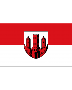 Flag: City of Dinslaken A red-white bicolor flag with the coat of arms |  landscape flag | 1.35m² | 14.5sqft | 90x150cm | 3x5ft 