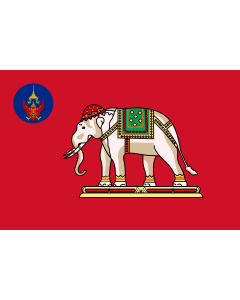 Flag: Embassador Flag of Thailand  1912 | Embassador Flag of Siam designed by Vajiravudh in 1912. The flag features dressed white elephant on red background |  landscape flag | 1.35m² | 14.5sqft | 90x150cm | 3x5ft 
