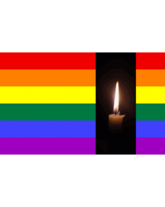 Flag: Gay mourning | Combination of gay pride flag and burning candle |  landscape flag | 1.35m² | 14.5sqft | 90x150cm | 3x5ft 