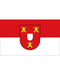 Flag: Kalkar | Beschreibung der Flagge  Die Stadtfarben sind rot-weiss |  landscape flag | 1.35m² | 14.5sqft | 90x150cm | 3x5ft 