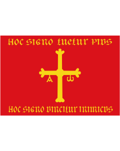 Flag: Attributed Flag of the Kingdom of Asturias with the elements of the Coat of arms of the Spanish Kingdom of Asturias |  landscape flag | 1.35m² | 14.5sqft | 90x150cm | 3x5ft 