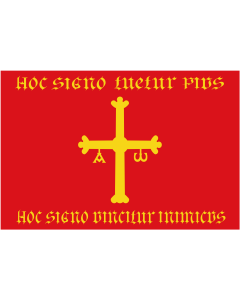 Flag: Attributed Flag of the Kingdom of Asturias with the elements of the Coat of arms of the Spanish Kingdom of Asturias |  landscape flag | 1.35m² | 14.5sqft | 90x150cm | 3x5ft 