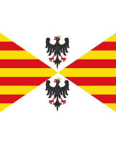 Flag: Merchant ensign of the Kingdom of Sicily  14th to 15th centuries  [historical flags would not be rectangular put pointed at the fly] map of Angelino Dalorto  c |  landscape flag | 1.35m² | 14.5sqft | 90x150cm | 3x5ft 