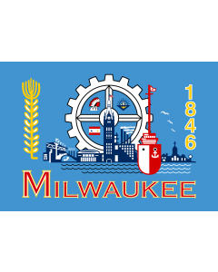Flag: Milwaukee, Wisconsin, by Fred Steffan |  landscape flag | 1.35m² | 14.5sqft | 90x150cm | 3x5ft 