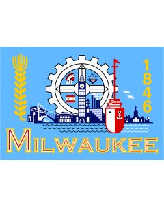 Flag: Milwaukee, Wisconsin, by Fred Steffan |  landscape flag | 1.35m² | 14.5sqft | 90x150cm | 3x5ft 