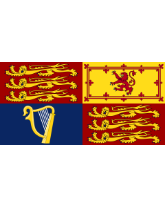 Flag: Royal Standard of the United Kingdom with an alternative version of the harp in the Irish quarter |  landscape flag | 1.35m² | 14.5sqft | 80x160cm | 30x60inch 