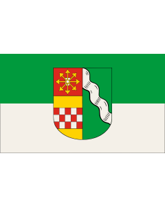 Flag: Ruhrort | Ehemaligen Stadt Ruhrort  Die Flagge ist von grün zu weiß in zwei gleich breiten Bahnen längs gestreift mit aufgesetztem Wappenschild der Stadt in der Mitte |  landscape flag | 1.35m² | 14.5sqft | 90x150cm | 3x5ft 