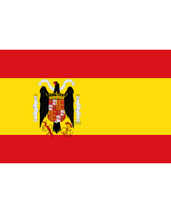 Flag: Spain  1938–1945 | Régimen franquista según el escudo adoptado por el Decreto de 2 de febrero de 1938. Más información en |  landscape flag | 1.35m² | 14.5sqft | 90x150cm | 3x5ft 