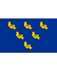 Flag: Sussex county flag showing the arms of Sussex Six gold martlets on a Blue field |  landscape flag | 1.35m² | 14.5sqft | 90x150cm | 3x5ft 