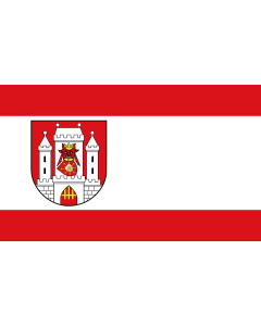 Flag: Uedem | Beschreibung der Flagge  Rot-weiß-rot quergestreift |  landscape flag | 1.35m² | 14.5sqft | 90x150cm | 3x5ft 