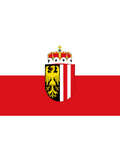 Flag: Upper Austria  state | Weiß-rot mit Wappen von Oberösterreich |  landscape flag | 1.35m² | 14.5sqft | 90x150cm | 3x5ft 