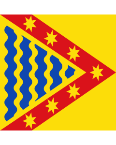 Flag: Vega de Tirados | Cuadrada de proporciones 1 1. Amarilla con un cabrio rojo echado al asta y cargado de siete estrellas amarillas |  1.35m² | 14.5sqft | 120x120cm | 45x45inch 