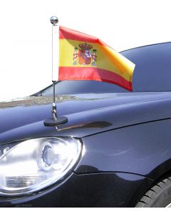  Magnetic Car Flag Pole Diplomat-1-Chrome Spain with coat of arms 